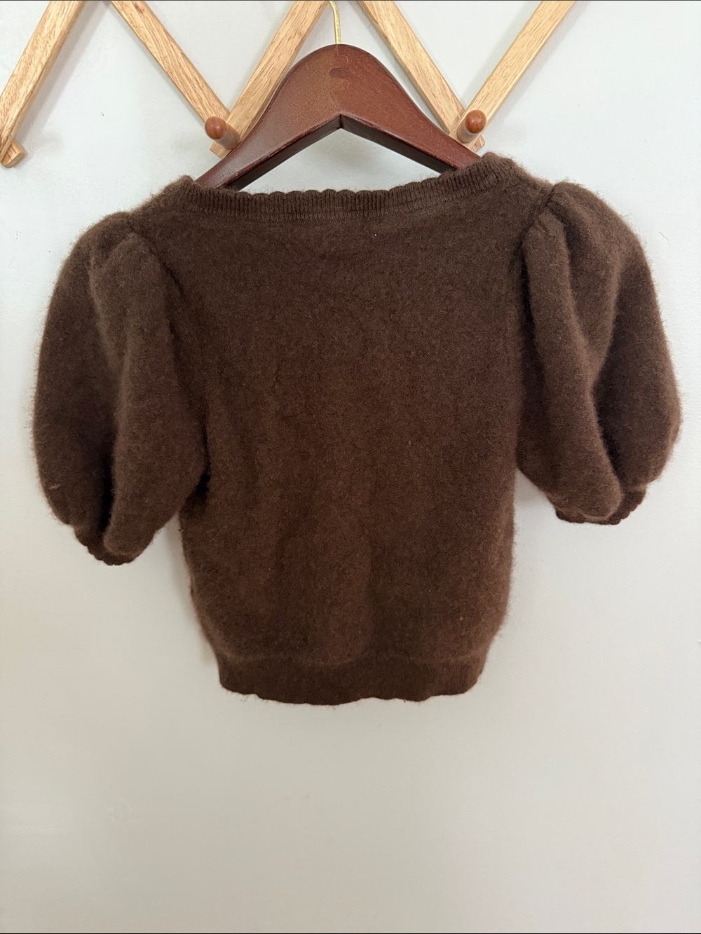 Anthropologie Maeve Brown 100% Cashmere Puff Sleeve Cardigan Medium - Picture 5 of 6